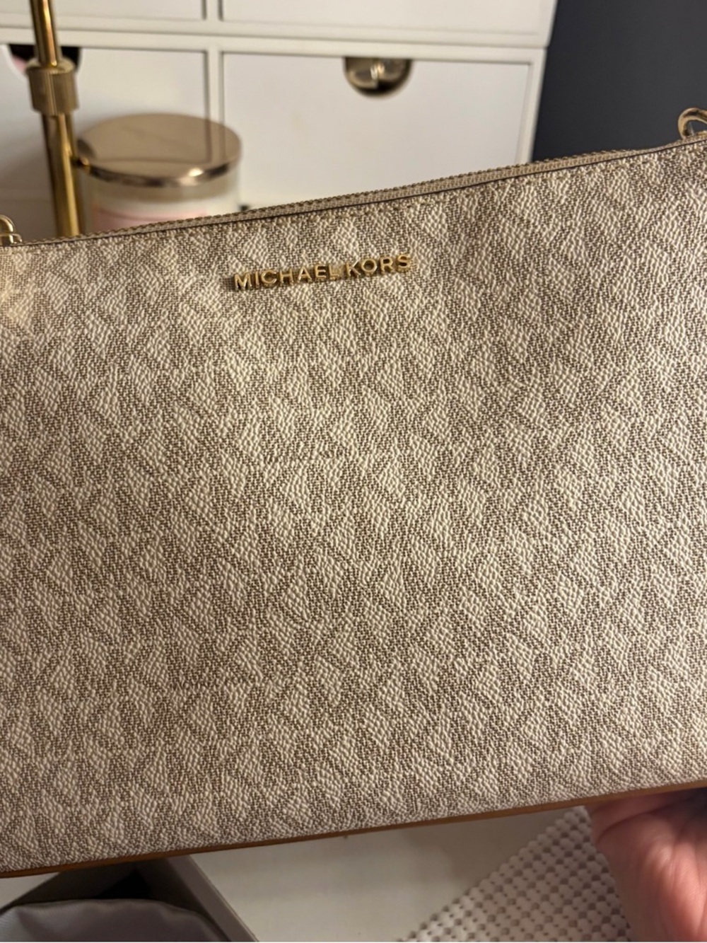 Michael Kors Metallic Gold Logo Wristlet Clutch